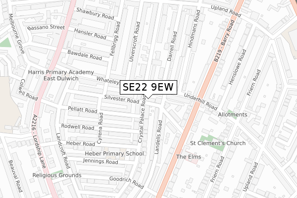 SE22 9EW map - large scale - OS Open Zoomstack (Ordnance Survey)