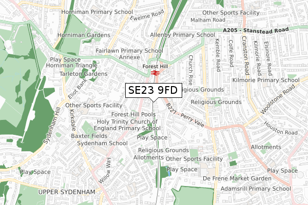 SE23 9FD map - small scale - OS Open Zoomstack (Ordnance Survey) SE23 9FD map - small scale - OS Open Zoomstack (Ordnance Survey)