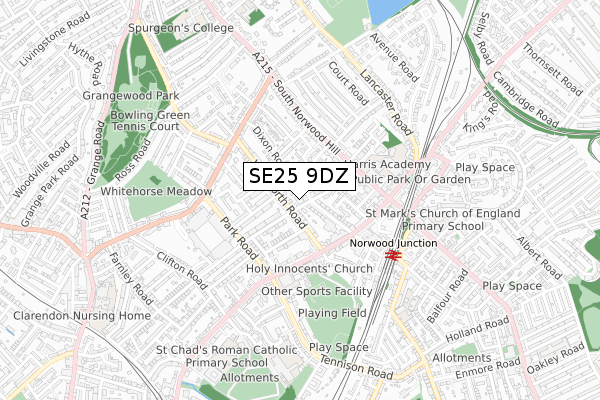 SE25 9DZ map - small scale - OS Open Zoomstack (Ordnance Survey)