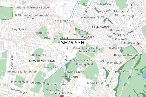 SE26 5FH map - small scale - OS Open Zoomstack (Ordnance Survey)