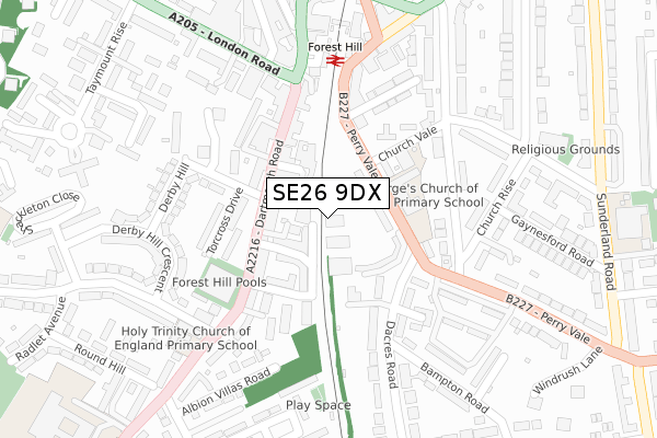 SE26 9DX map - large scale - OS Open Zoomstack (Ordnance Survey)