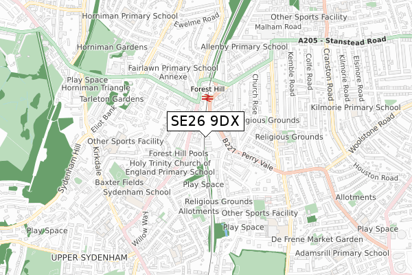 SE26 9DX map - small scale - OS Open Zoomstack (Ordnance Survey)