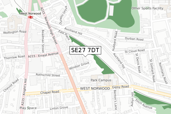 SE27 7DT map - large scale - OS Open Zoomstack (Ordnance Survey)