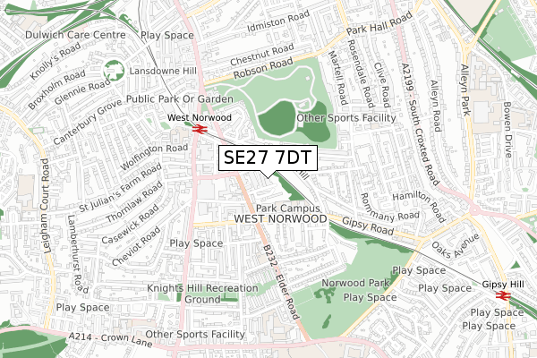 SE27 7DT map - small scale - OS Open Zoomstack (Ordnance Survey) SE27 7DT map - small scale - OS Open Zoomstack (Ordnance Survey)