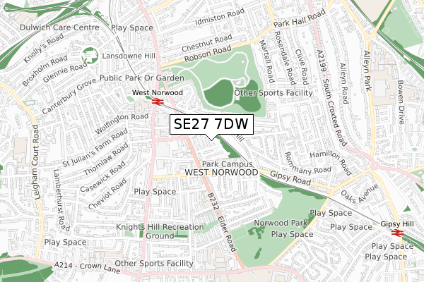 SE27 7DW map - small scale - OS Open Zoomstack (Ordnance Survey) SE27 7DW map - small scale - OS Open Zoomstack (Ordnance Survey)