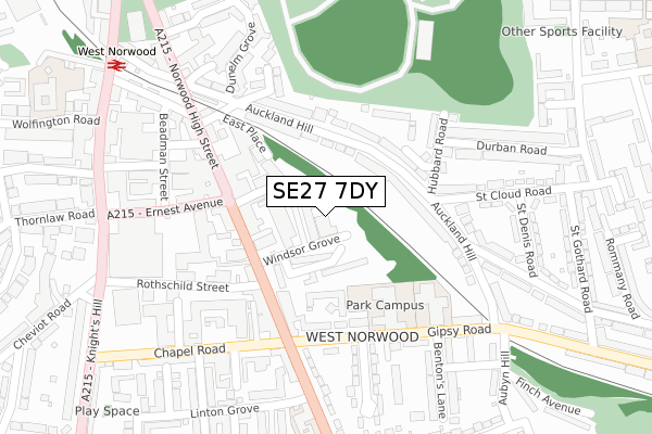 SE27 7DY map - large scale - OS Open Zoomstack (Ordnance Survey)