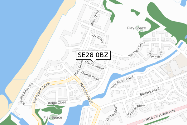 SE28 0BZ map - large scale - OS Open Zoomstack (Ordnance Survey)