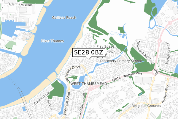 SE28 0BZ map - small scale - OS Open Zoomstack (Ordnance Survey)