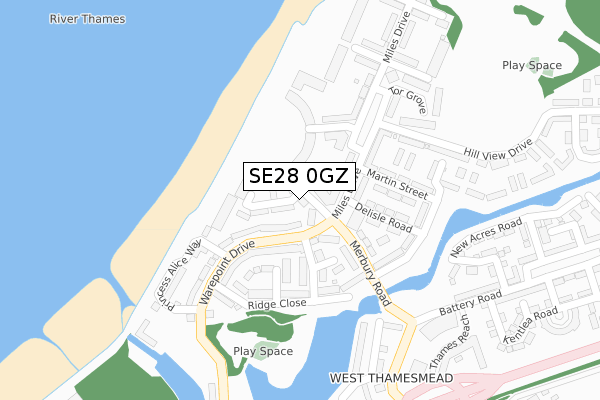 SE28 0GZ map - large scale - OS Open Zoomstack (Ordnance Survey)