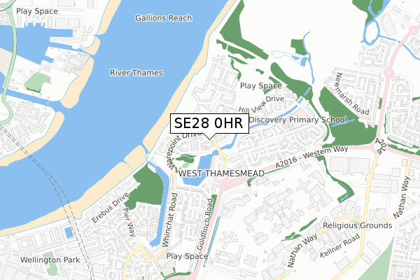 SE28 0HR map - small scale - OS Open Zoomstack (Ordnance Survey)