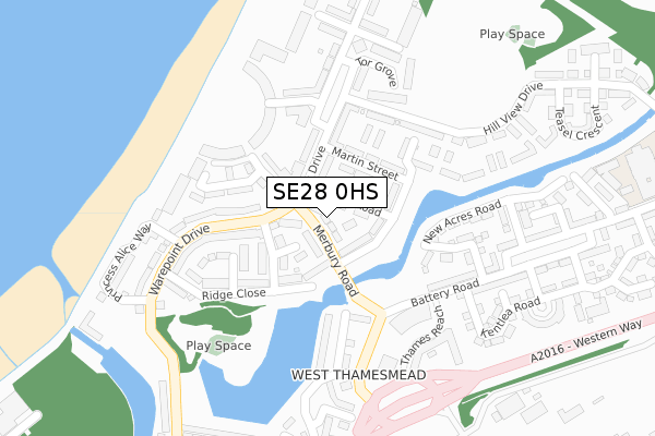 SE28 0HS map - large scale - OS Open Zoomstack (Ordnance Survey)