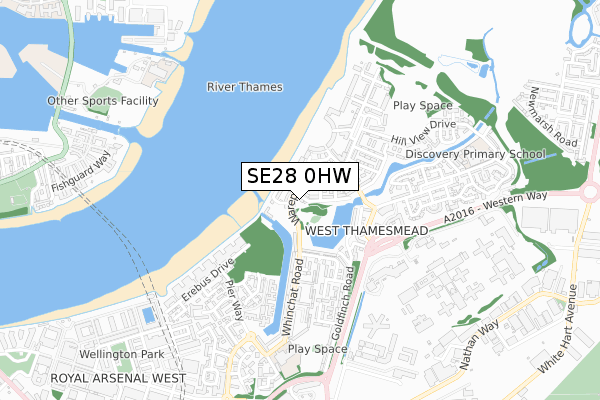 SE28 0HW map - small scale - OS Open Zoomstack (Ordnance Survey)