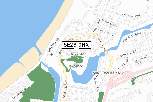 SE28 0HX map - large scale - OS Open Zoomstack (Ordnance Survey)
