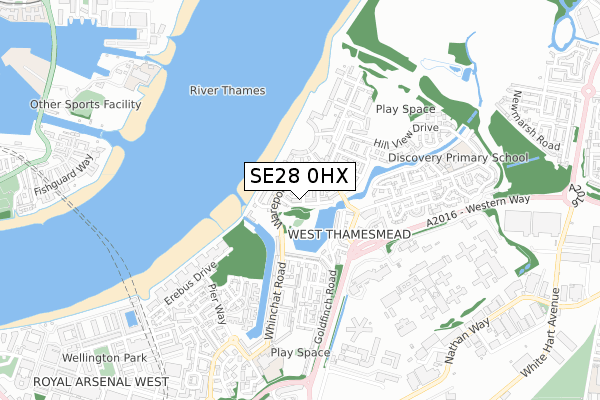 SE28 0HX map - small scale - OS Open Zoomstack (Ordnance Survey)