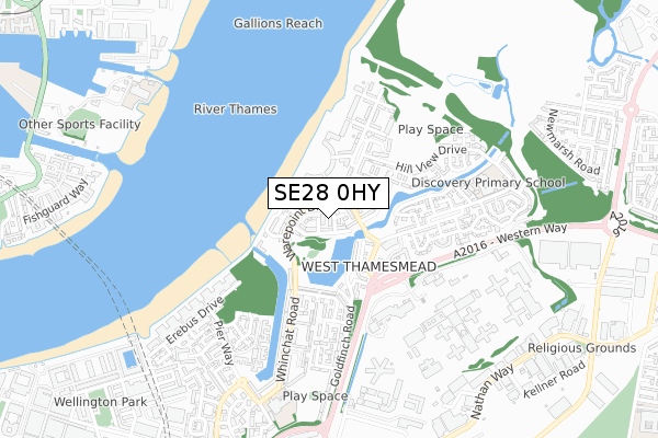 SE28 0HY map - small scale - OS Open Zoomstack (Ordnance Survey)