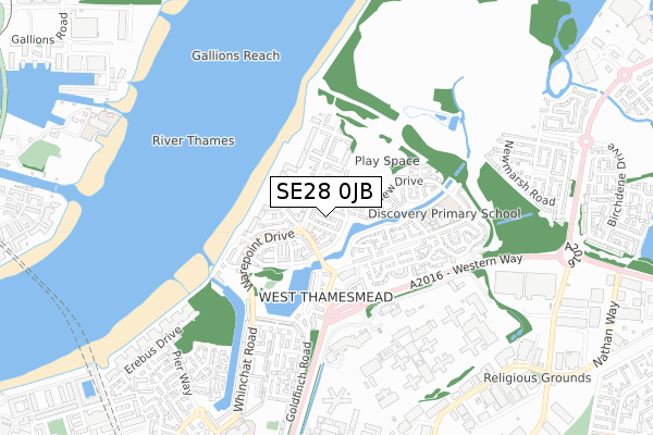 SE28 0JB map - small scale - OS Open Zoomstack (Ordnance Survey)