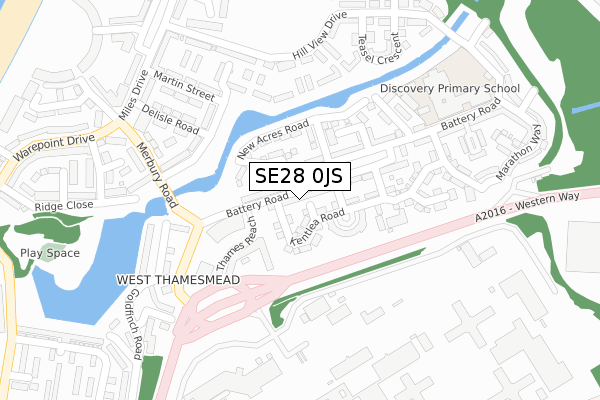 SE28 0JS map - large scale - OS Open Zoomstack (Ordnance Survey)
