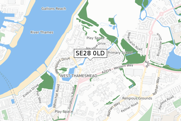 SE28 0LD map - small scale - OS Open Zoomstack (Ordnance Survey)