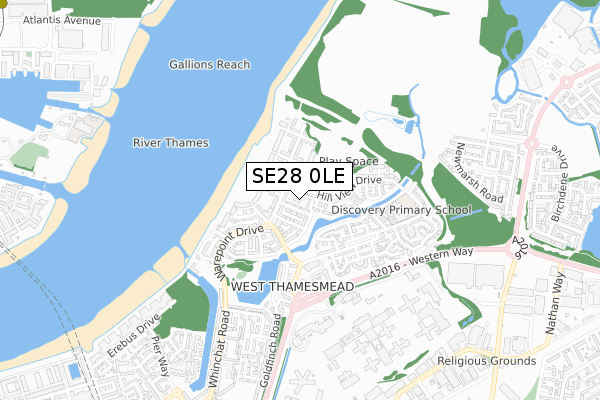 SE28 0LE map - small scale - OS Open Zoomstack (Ordnance Survey)
