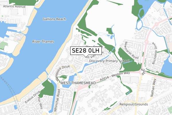 SE28 0LH map - small scale - OS Open Zoomstack (Ordnance Survey)