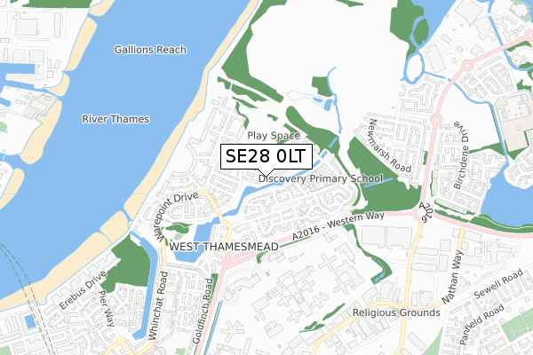 SE28 0LT map - small scale - OS Open Zoomstack (Ordnance Survey)