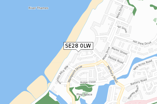 SE28 0LW map - large scale - OS Open Zoomstack (Ordnance Survey)