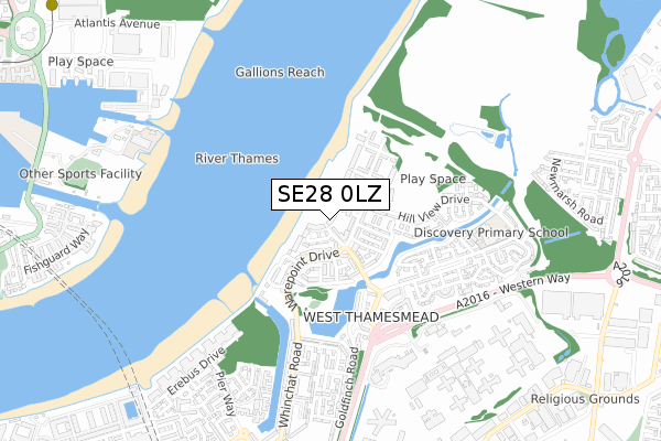 SE28 0LZ map - small scale - OS Open Zoomstack (Ordnance Survey)