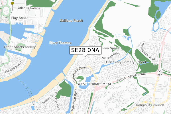 SE28 0NA map - small scale - OS Open Zoomstack (Ordnance Survey)