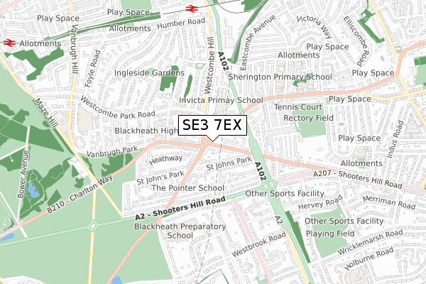 SE3 7EX map - small scale - OS Open Zoomstack (Ordnance Survey)