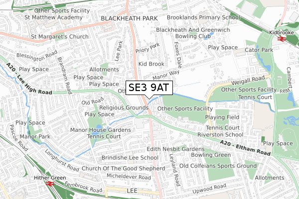 SE3 9AT map - small scale - OS Open Zoomstack (Ordnance Survey)