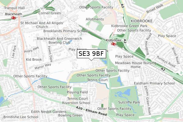 SE3 9BF map - small scale - OS Open Zoomstack (Ordnance Survey)