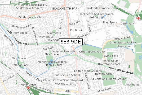 SE3 9DE map - small scale - OS Open Zoomstack (Ordnance Survey)