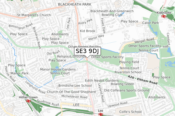 SE3 9DJ map - small scale - OS Open Zoomstack (Ordnance Survey)