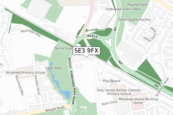 SE3 9FX map - large scale - OS Open Zoomstack (Ordnance Survey)