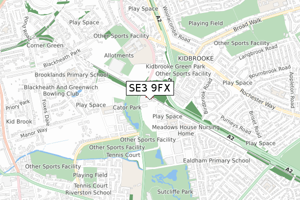 SE3 9FX map - small scale - OS Open Zoomstack (Ordnance Survey)