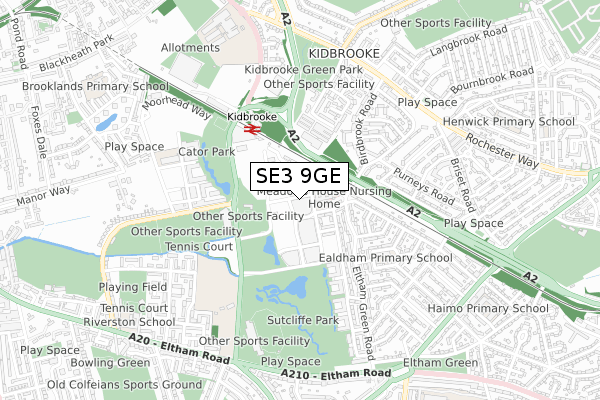 SE3 9GE map - small scale - OS Open Zoomstack (Ordnance Survey)