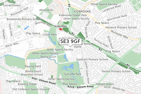 SE3 9GF map - small scale - OS Open Zoomstack (Ordnance Survey)