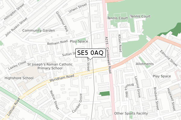 SE5 0AQ map - large scale - OS Open Zoomstack (Ordnance Survey)