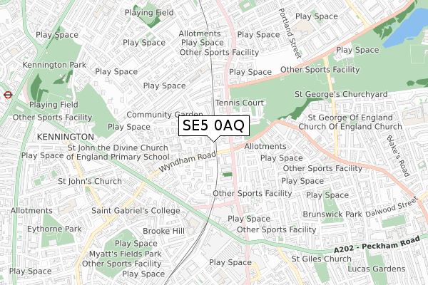 SE5 0AQ map - small scale - OS Open Zoomstack (Ordnance Survey)