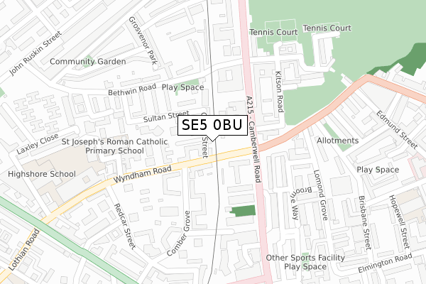 SE5 0BU map - large scale - OS Open Zoomstack (Ordnance Survey)