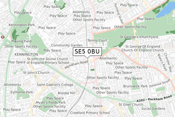 SE5 0BU map - small scale - OS Open Zoomstack (Ordnance Survey)