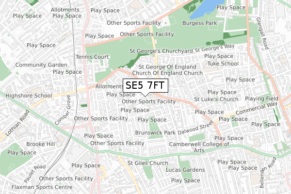 SE5 7FT map - small scale - OS Open Zoomstack (Ordnance Survey) SE5 7FT map - small scale - OS Open Zoomstack (Ordnance Survey)