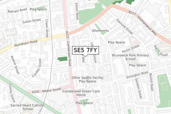 SE5 7FY map - large scale - OS Open Zoomstack (Ordnance Survey)