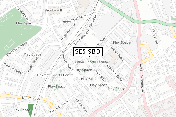 SE5 9BD map - large scale - OS Open Zoomstack (Ordnance Survey)
