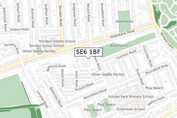 SE6 1BF map - large scale - OS Open Zoomstack (Ordnance Survey)