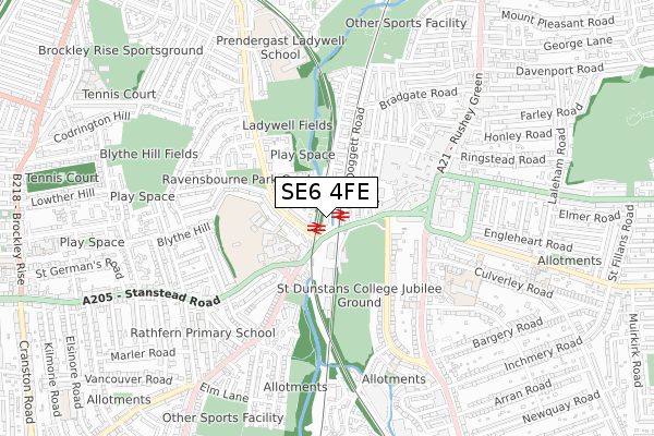 SE6 4FE map - small scale - OS Open Zoomstack (Ordnance Survey)