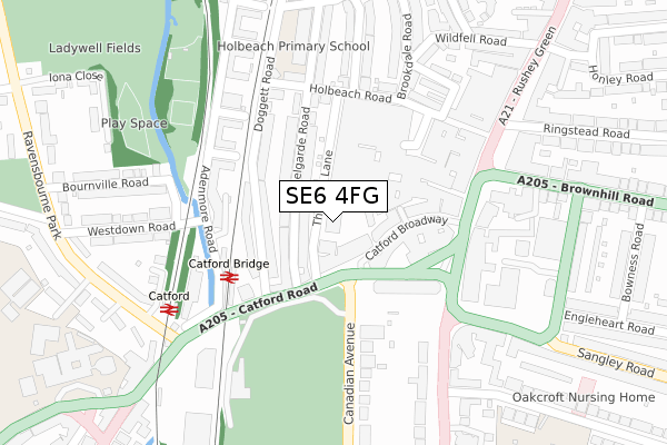 SE6 4FG map - large scale - OS Open Zoomstack (Ordnance Survey)