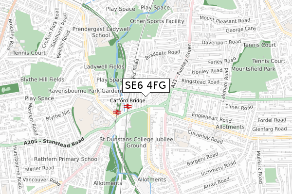 SE6 4FG map - small scale - OS Open Zoomstack (Ordnance Survey)