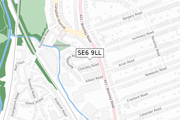 SE6 9LL map - large scale - OS Open Zoomstack (Ordnance Survey)