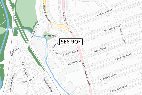 SE6 9QF map - large scale - OS Open Zoomstack (Ordnance Survey)